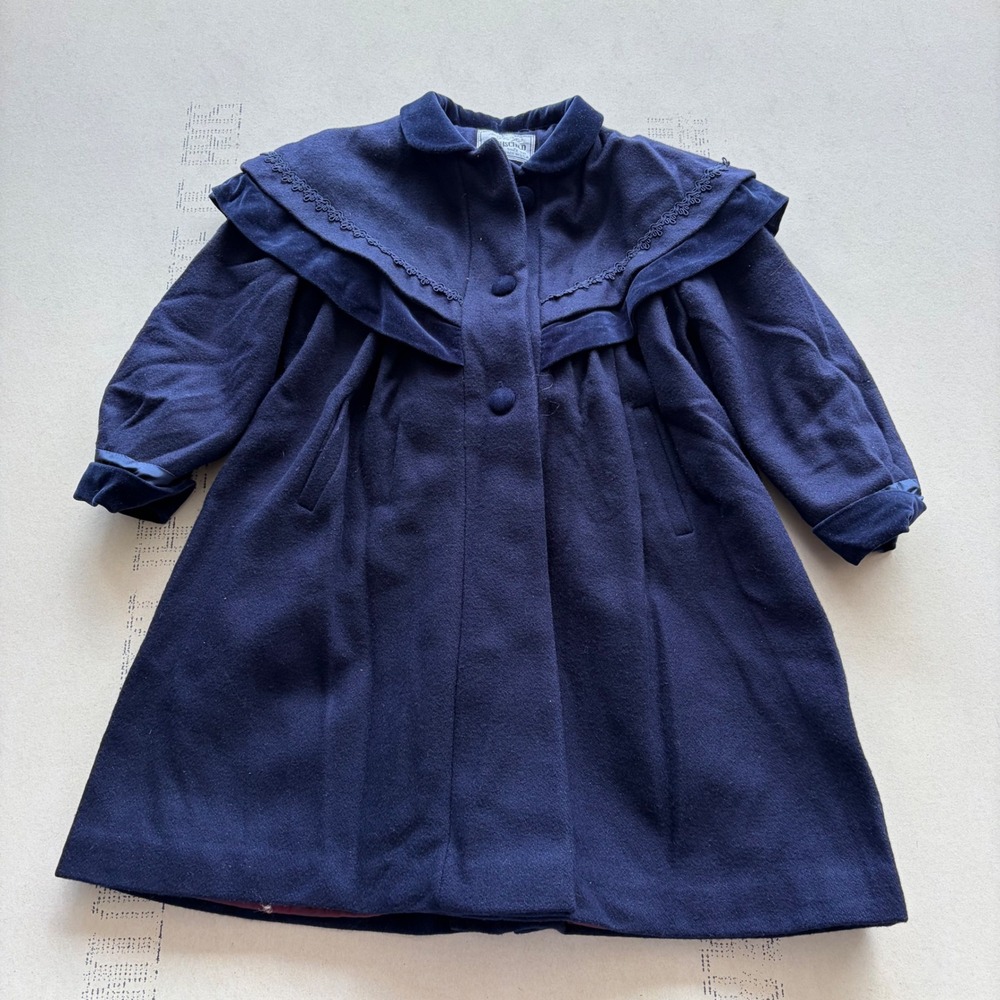 Vintage Rothschild Wool Capelet Coat Navy Blue 6X
